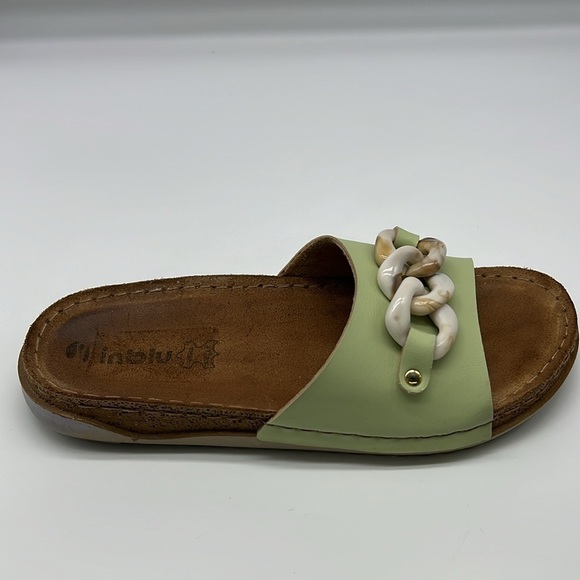 Inblu - Mint Green With Seashell Stone Chain Slip On Sandals Size 39 - Picture 5 of 13